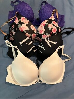 PINK Victoria's Secret Bra Set — Purple, Black, Floral & White